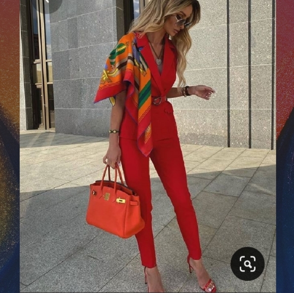 Pants - Red Culotte Sleeveless Jumpsuit Medium